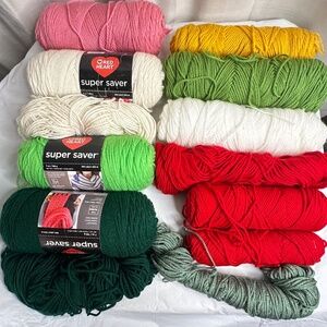 Red Heart Super Saver Yarn lot of 13 Skeins Various Colors